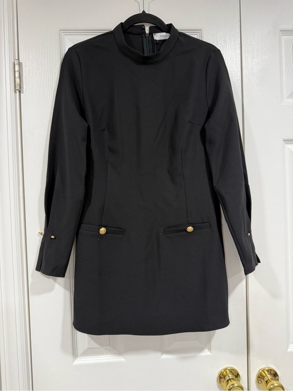 Touche prive Black Long-Sleeve Mini Dress with Gold Buttons